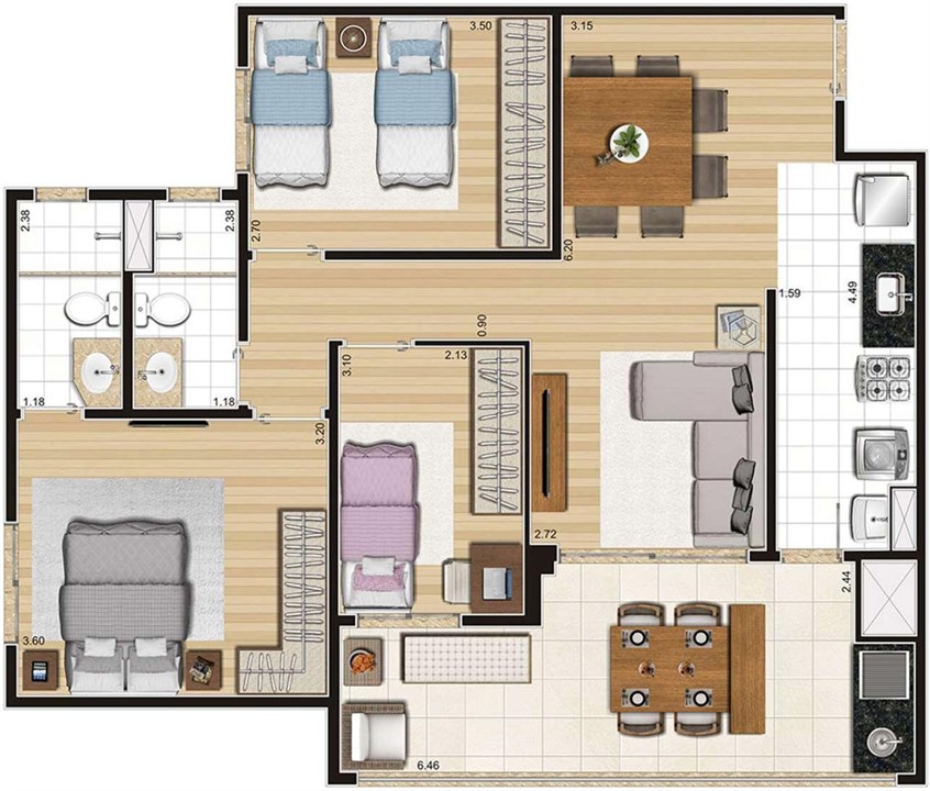 Planta Tipo 85m² | Cyrela Cypriani 955 Ipiranga – Ipiranga - São Paulo - São Paulo Planta Tipo 85m² | Cyrela Cypriani 955 Ipiranga – Apartamento no Ipiranga - São Paulo - São Paulo