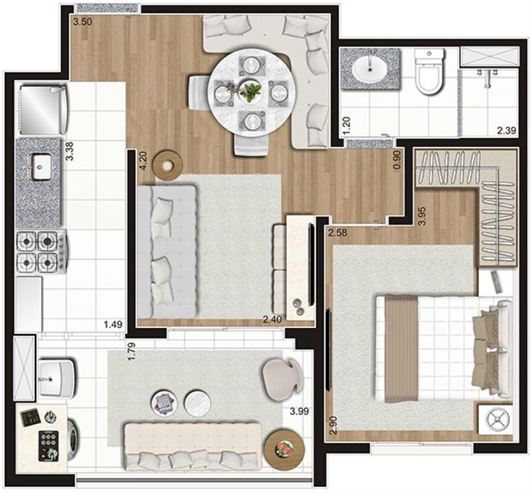 Planta 42m² | Praças da Cidade – Brás - São Paulo - São Paulo Planta 42m² | Praças da Cidade – Apartamento no Brás - São Paulo - São Paulo