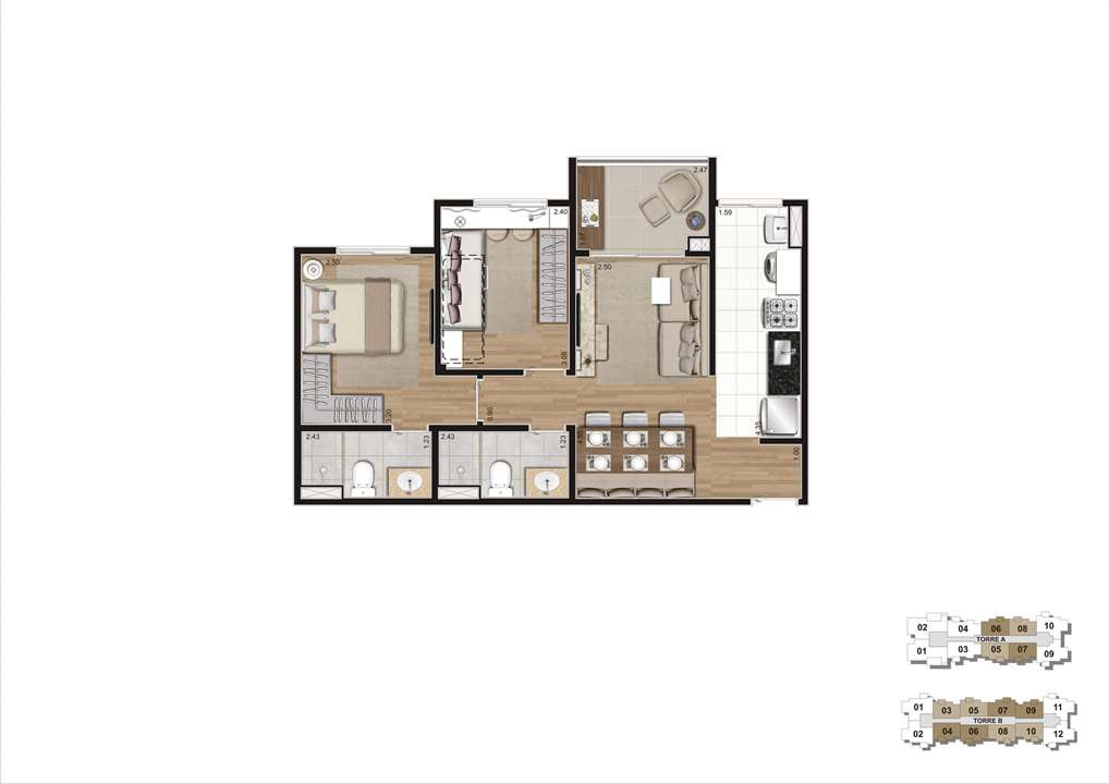 Planta Padrão 55m² | Praças da Cidade - Praça Mooca – Mooca - São Paulo - São Paulo Planta Padrão 55m² | Praças da Cidade - Praça Mooca – Apartamento na Mooca - São Paulo - São Paulo