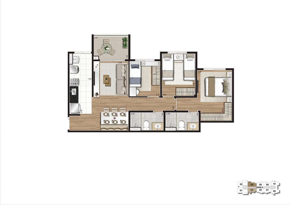Planta Padrão 67m² | Praças da Cidade - Praça Mooca – Mooca - São Paulo - São Paulo Planta Padrão 67m² | Praças da Cidade - Praça Mooca – Apartamento na Mooca - São Paulo - São Paulo