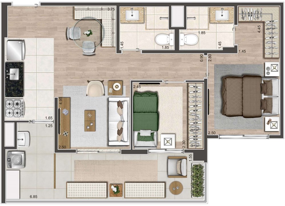 Planta Tipo 62m² | Living Near Pacaembu – Barra Funda - São Paulo - São Paulo Planta Tipo 62m² | Living Near Pacaembu – Apartamento Na Barra Funda - São Paulo - São Paulo