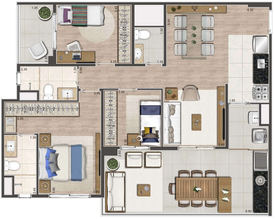 Planta Tipo 94m² | Living Near Pacaembu – Barra Funda - São Paulo - São Paulo Planta Tipo 94m² | Living Near Pacaembu – Apartamento Na Barra Funda - São Paulo - São Paulo
