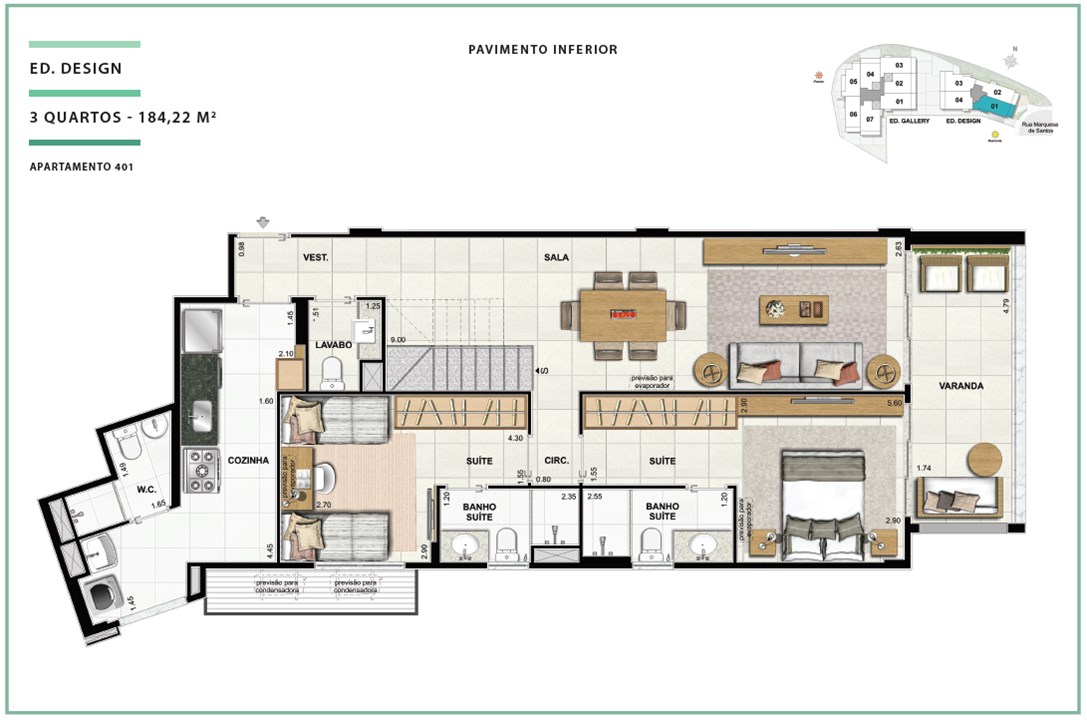 Rooftop Ed. Design 03 quartos | 184,22m² (Pavimento Inferior) | Open Gallery & Design – Laranjeiras - Rio de Janeiro - Rio de Janeiro Rooftop Ed. Design 03 quartos | 184,22m² (Pavimento Inferior) | Open Gallery & Design – Apartamento em Laranjeiras - Rio de Janeiro - Rio de Janeiro