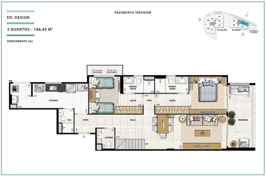 Rooftop Ed. Design 03 quartos | 186,49m² (Pavimento Inferior) | Open Gallery & Design – Laranjeiras - Rio de Janeiro - Rio de Janeiro Rooftop Ed. Design 03 quartos | 186,49m² (Pavimento Inferior) | Open Gallery & Design – Apartamento em Laranjeiras - Rio de Janeiro - Rio de Janeiro