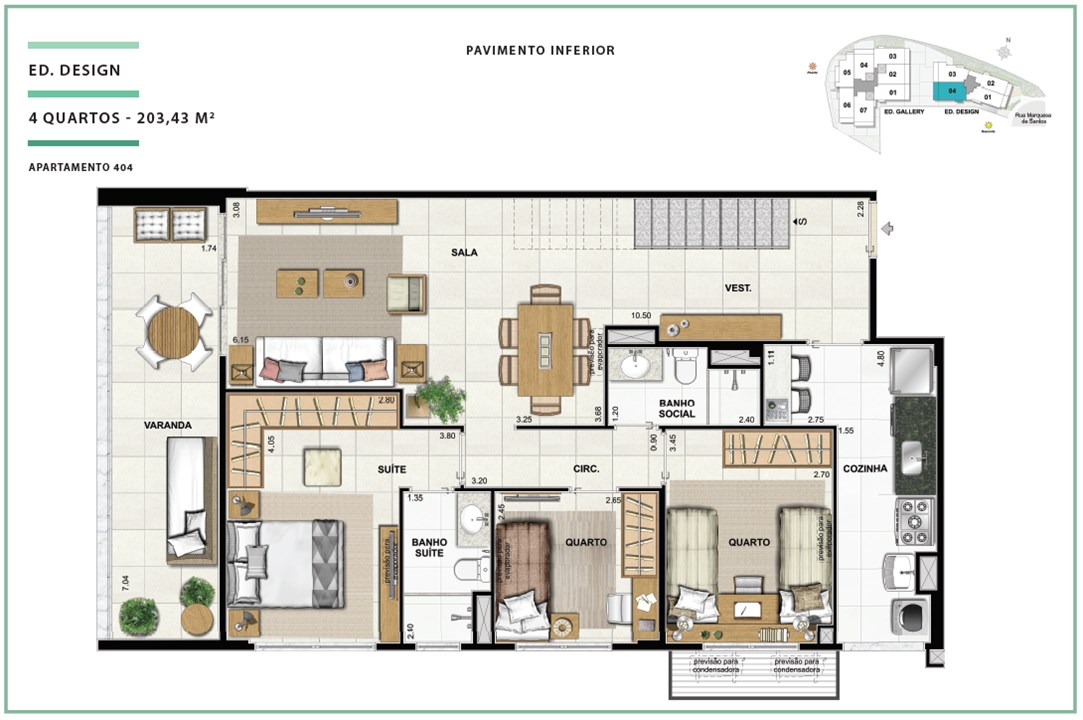 Rooftop Ed. Design 04 quartos | 203,43m² (Pavimento Inferior) | Open Gallery & Design – Laranjeiras - Rio de Janeiro - Rio de Janeiro Rooftop Ed. Design 04 quartos | 203,43m² (Pavimento Inferior) | Open Gallery & Design – Apartamento em Laranjeiras - Rio de Janeiro - Rio de Janeiro