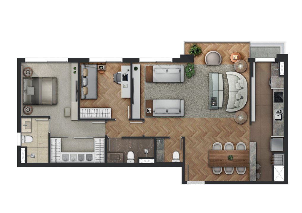 Planta de 99m² com living estendido | FLOAT RESIDENCES – Petrópolis - Porto Alegre - Rio Grande do Sul Planta de 99m² com living estendido | FLOAT RESIDENCES – Apartamento no Petrópolis - Porto Alegre - Rio Grande do Sul