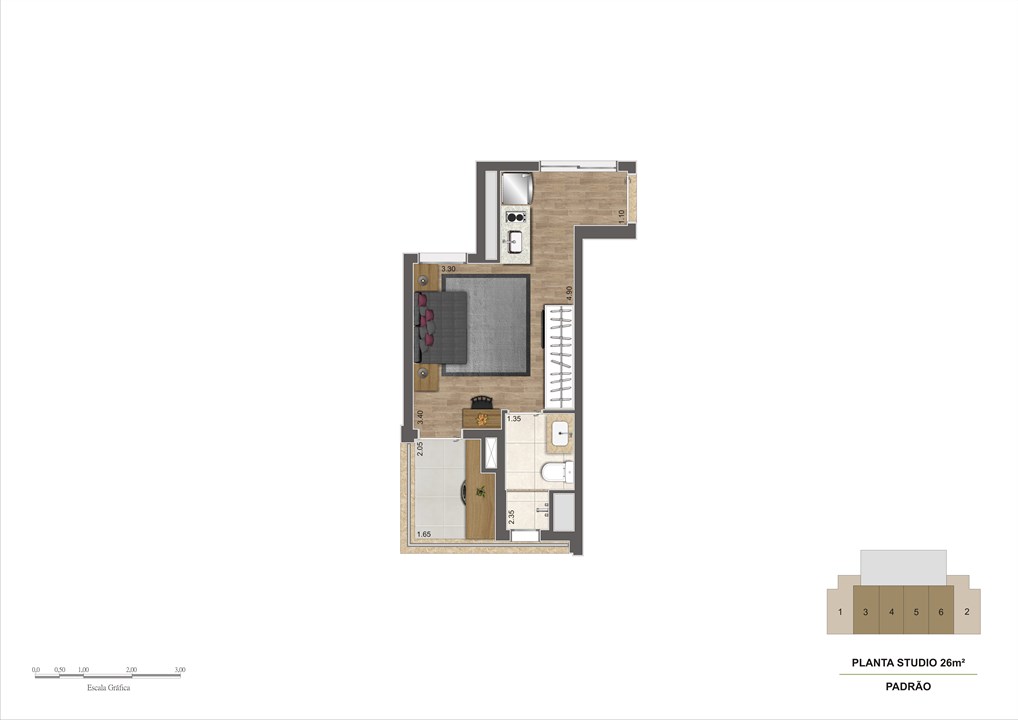 Planta tipo 26m² | Estudio Klabin – Chácara Klabin - São Paulo - São Paulo Planta tipo 26m² | Estudio Klabin – Apartamento na Chácara Klabin - São Paulo - São Paulo