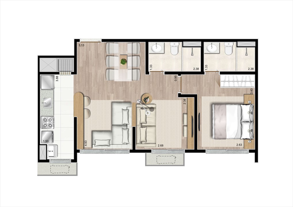 Planta 2 Dorms Ampliada com Suíte 55m² | Prime Altos do Germânia – Passo d’Areia - Porto Alegre - Rio Grande do Sul Planta 2 Dorms Ampliada com Suíte 55m² | Prime Altos do Germânia – Apartamento no Passo d’Areia - Porto Alegre - Rio Grande do Sul