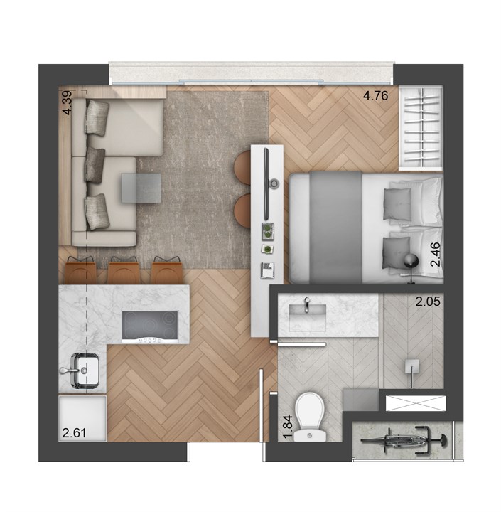 Planta Decorado Casal | JP Redenção – Cidade Baixa - Porto Alegre - Rio Grande do Sul Planta Decorado Casal | JP Redenção – Apartamento na Cidade Baixa - Porto Alegre - Rio Grande do Sul