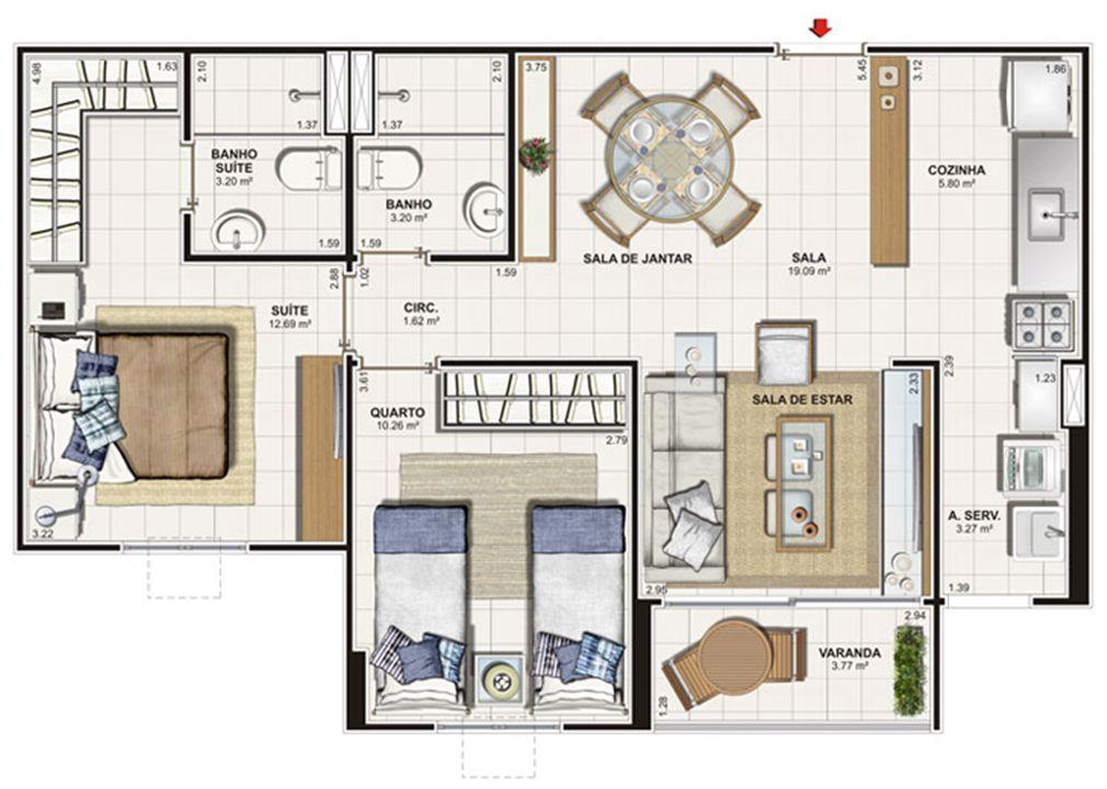 Planta 2 quartos 62 m² | Vita Praia - Recife – Piedade - Recife - Pernambuco Planta 2 quartos 62 m² | Vita Praia - Recife – Apartamento em Piedade - Recife - Pernambuco