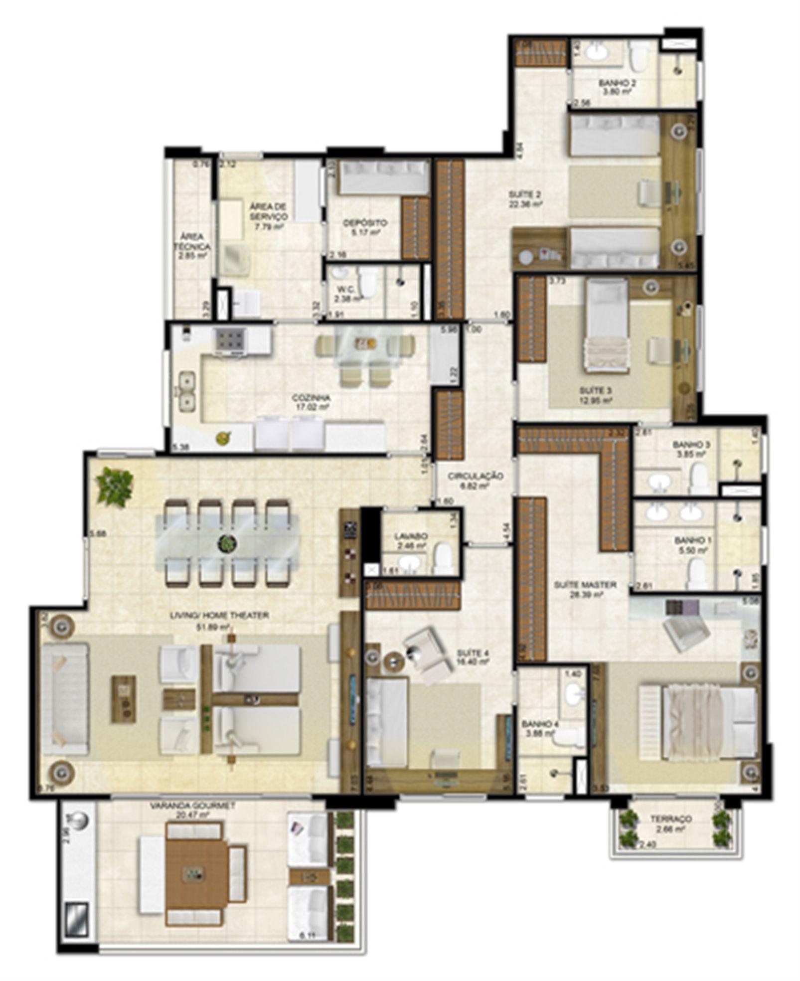 Planta Tipo 217 m² | Île Saint Louis – Ponta D'areia - São Luís - Maranhão Planta Tipo 217 m² | Île Saint Louis – Apartamento na Ponta D'areia - São Luís - Maranhão