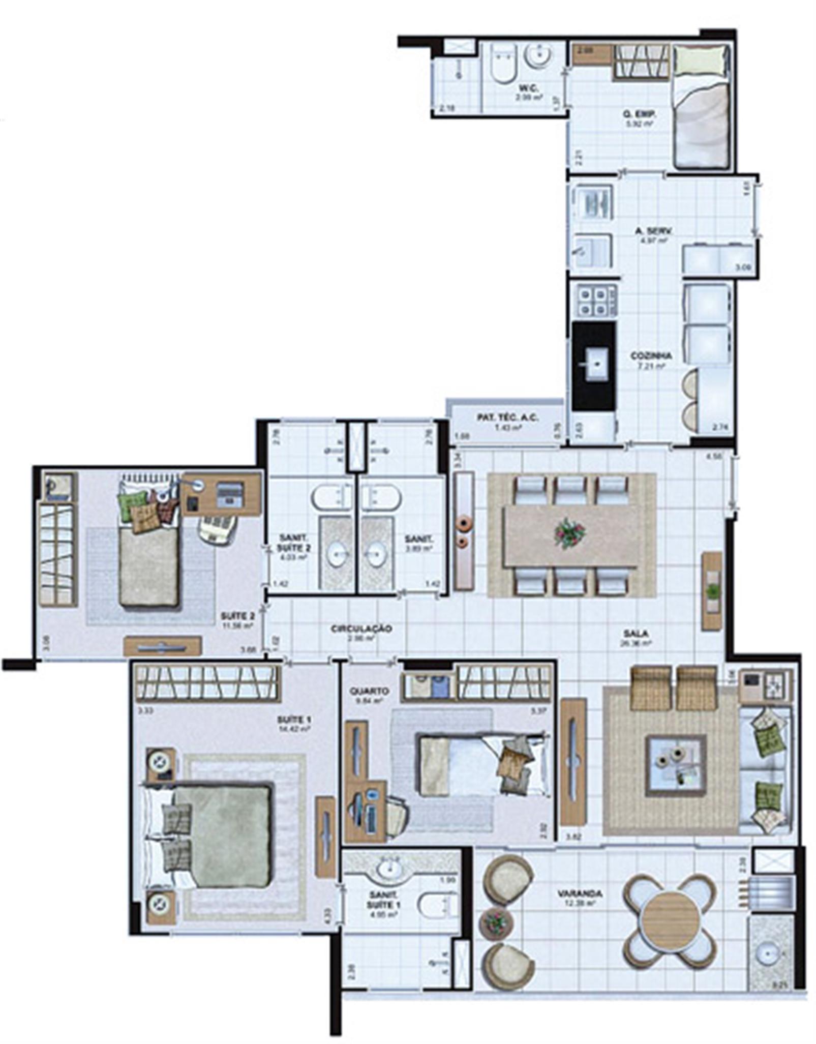 Planta Tipo 112,91 m² | Le Parc Salvador – Av. Paralela - Salvador - Bahia Planta Tipo 112,91 m² | Le Parc Salvador – Apartamento na Av. Paralela - Salvador - Bahia