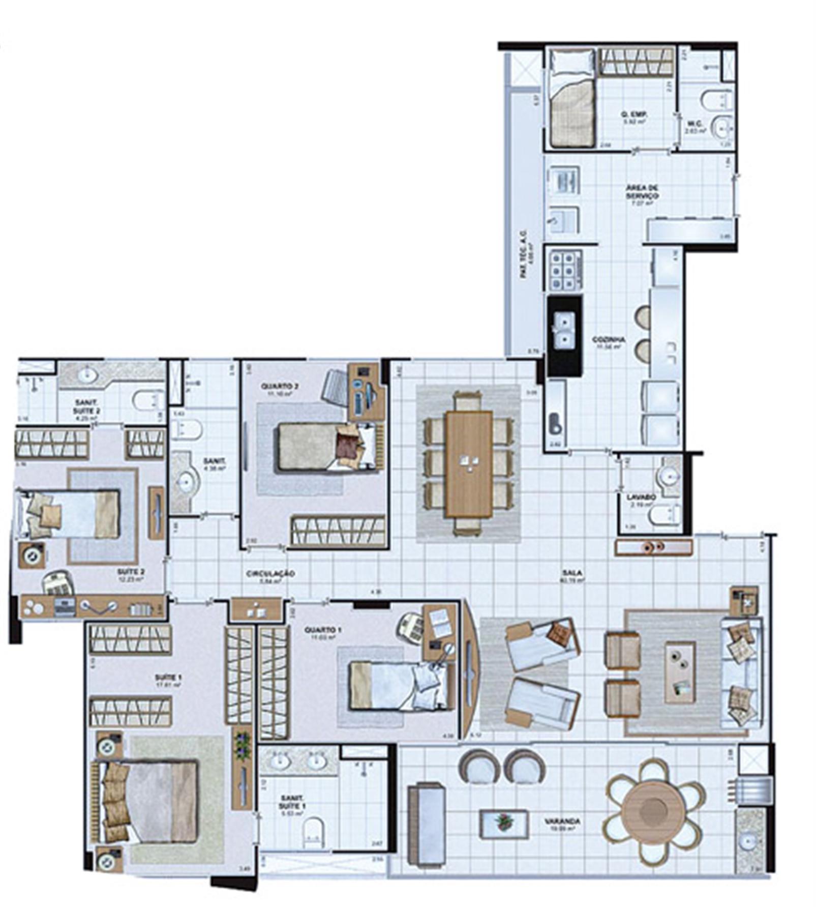 Planta Tipo 166,18 m² | Le Parc Salvador – Av. Paralela - Salvador - Bahia Planta Tipo 166,18 m² | Le Parc Salvador – Apartamento na Av. Paralela - Salvador - Bahia