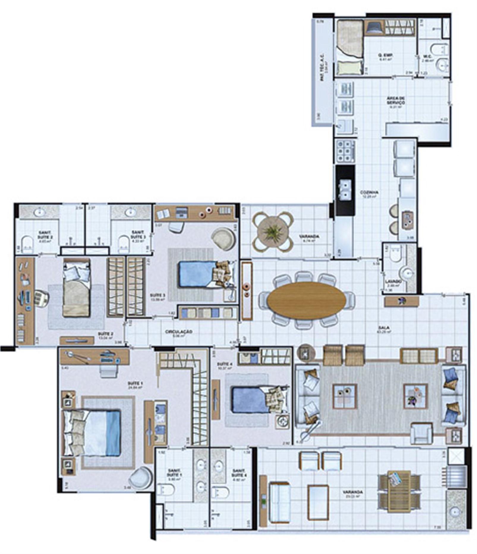 Planta Tipo 195,60 m² | Le Parc Salvador – Av. Paralela - Salvador - Bahia Planta Tipo 195,60 m² | Le Parc Salvador – Apartamento na Av. Paralela - Salvador - Bahia