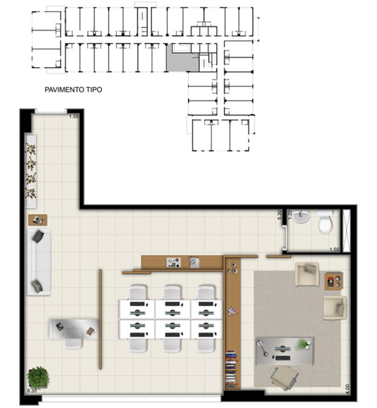 Planta da sala comercial de 58 m² | Pátio Jardins – Altos do Calhau - São Luís - Maranhão Planta da sala comercial de 58 m² | Pátio Jardins – Salas Comerciais em Altos do Calhau - São Luís - Maranhão