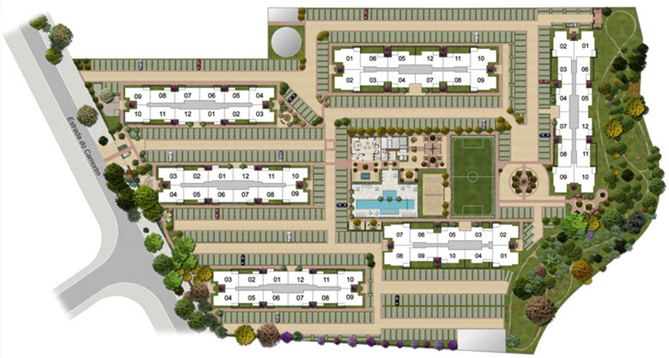 Perspectiva ilustrada da implantação-3 | Floris Bosque Residencial – Jacarepaguá - Rio de Janeiro - Rio de Janeiro Perspectiva ilustrada da implantação-3 | Floris Bosque Residencial – Apartamento em Jacarepaguá - Rio de Janeiro - Rio de Janeiro