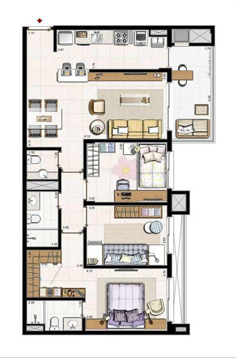 3 dorm. com suíte Planta Padrão 98 m² privativos 98 m² área total | Boulevard – Abraão - Florianópolis - Santa Catarina 3 dorm. com suíte Planta Padrão 98 m² privativos 98 m² área total | Boulevard – Apartamento no Abraão - Florianópolis - Santa Catarina