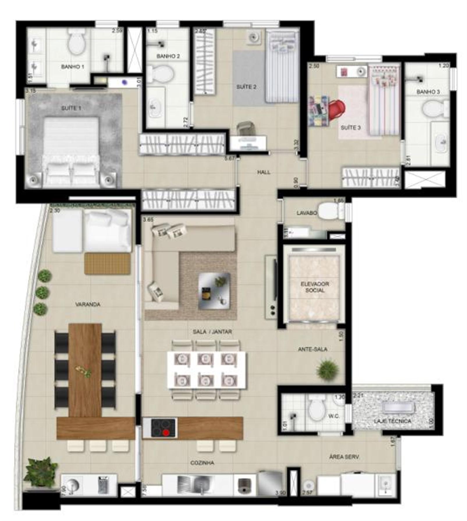 Planta tipo 4º ao 8º pavimentos decorado | Domani LifeStyle – Setor Marista - Goiânia - Goiás Planta tipo 4º ao 8º pavimentos decorado | Domani LifeStyle – Apartamento no Setor Marista - Goiânia - Goiás