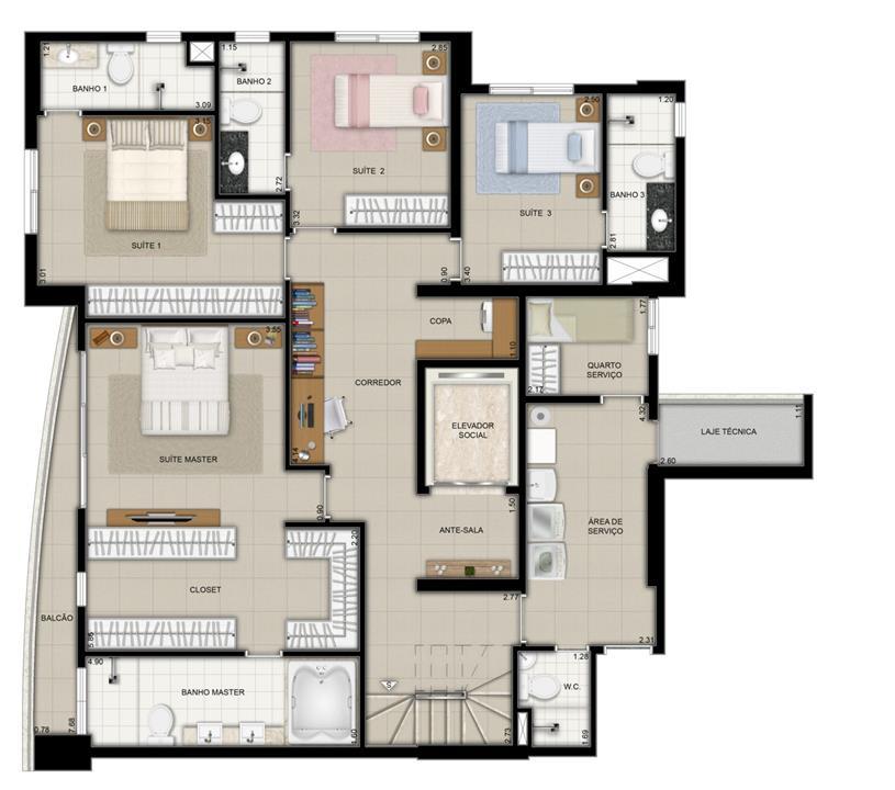 Planta Duplex Pavimento Inferior | Domani LifeStyle – Setor Marista - Goiânia - Goiás Planta Duplex Pavimento Inferior | Domani LifeStyle – Apartamento no Setor Marista - Goiânia - Goiás