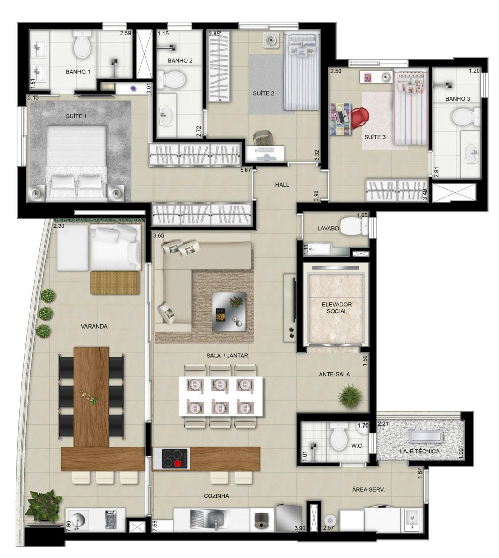 Planta Tipo 1- 129m² | Domani LifeStyle – Setor Marista - Goiânia - Goiás Planta Tipo 1- 129m² | Domani LifeStyle – Apartamento no Setor Marista - Goiânia - Goiás
