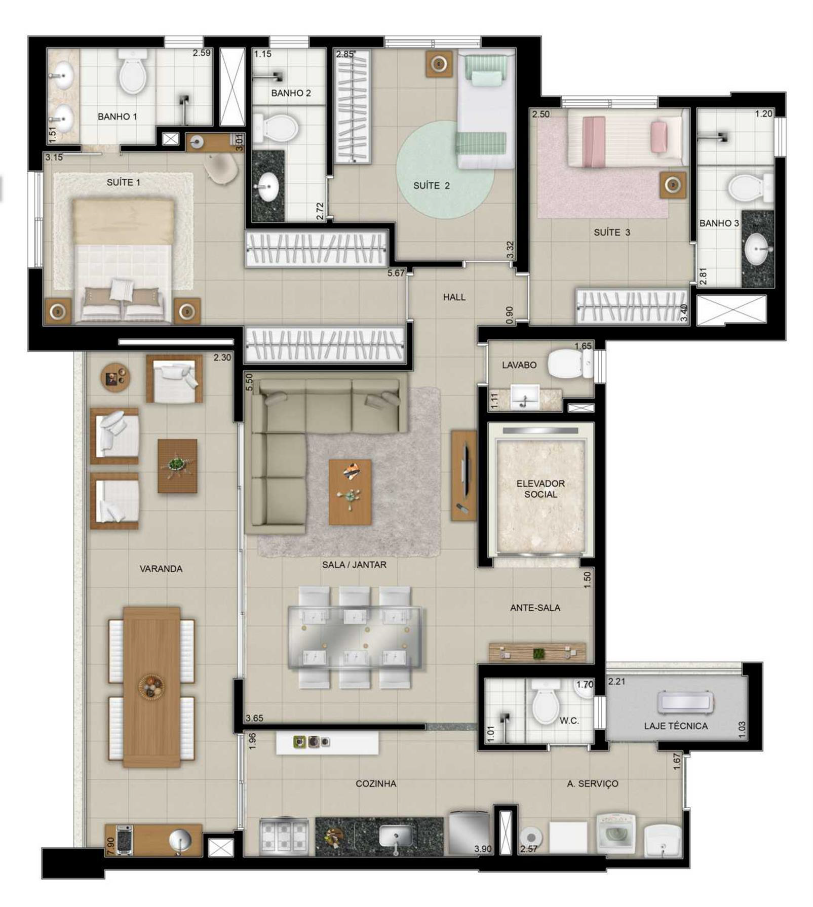 Planta Tipo 2 - 125m² | Domani LifeStyle – Setor Marista - Goiânia - Goiás Planta Tipo 2 - 125m² | Domani LifeStyle – Apartamento no Setor Marista - Goiânia - Goiás