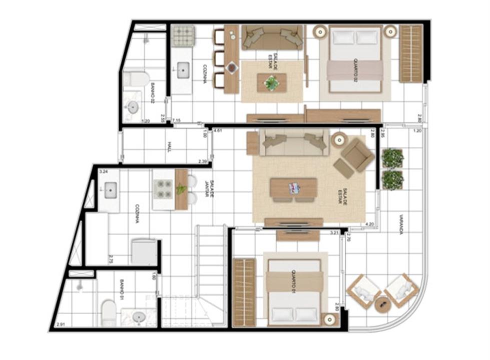 PLANTA - APTO TIPO A - 166 m² DUPLEX INFERIOR | In Mare Bali – Distrito Litoral de Cotovelo - Parnamirim - Rio Grande do Norte PLANTA - APTO TIPO A - 166 m² DUPLEX INFERIOR | In Mare Bali – Apartamento no Distrito Litoral de Cotovelo - Parnamirim - Rio Grande do Norte