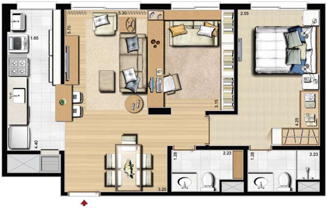 Opção 1 suíte, living estendido e lavabo 60 m² privativos | Absolutto Exclusive Life – Pátria Nova - Novo Hamburgo - Rio Grande do Sul Opção 1 suíte, living estendido e lavabo 60 m² privativos | Absolutto Exclusive Life – Apartamento na Pátria Nova - Novo Hamburgo - Rio Grande do Sul