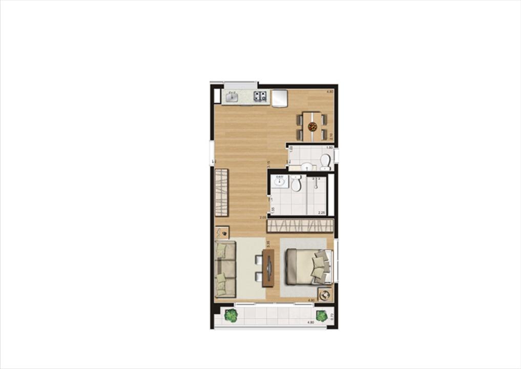 Planta studio inteligente de 50 m² | Home Boutique – Brooklin - São Paulo - São Paulo Planta studio inteligente de 50 m² | Home Boutique – Apartamento no Brooklin - São Paulo - São Paulo