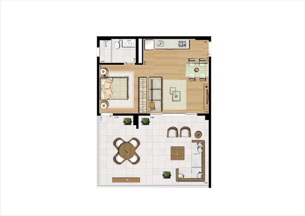 Planta studio inteligente de 80 m² | Home Boutique – Brooklin - São Paulo - São Paulo Planta studio inteligente de 80 m² | Home Boutique – Apartamento no Brooklin - São Paulo - São Paulo