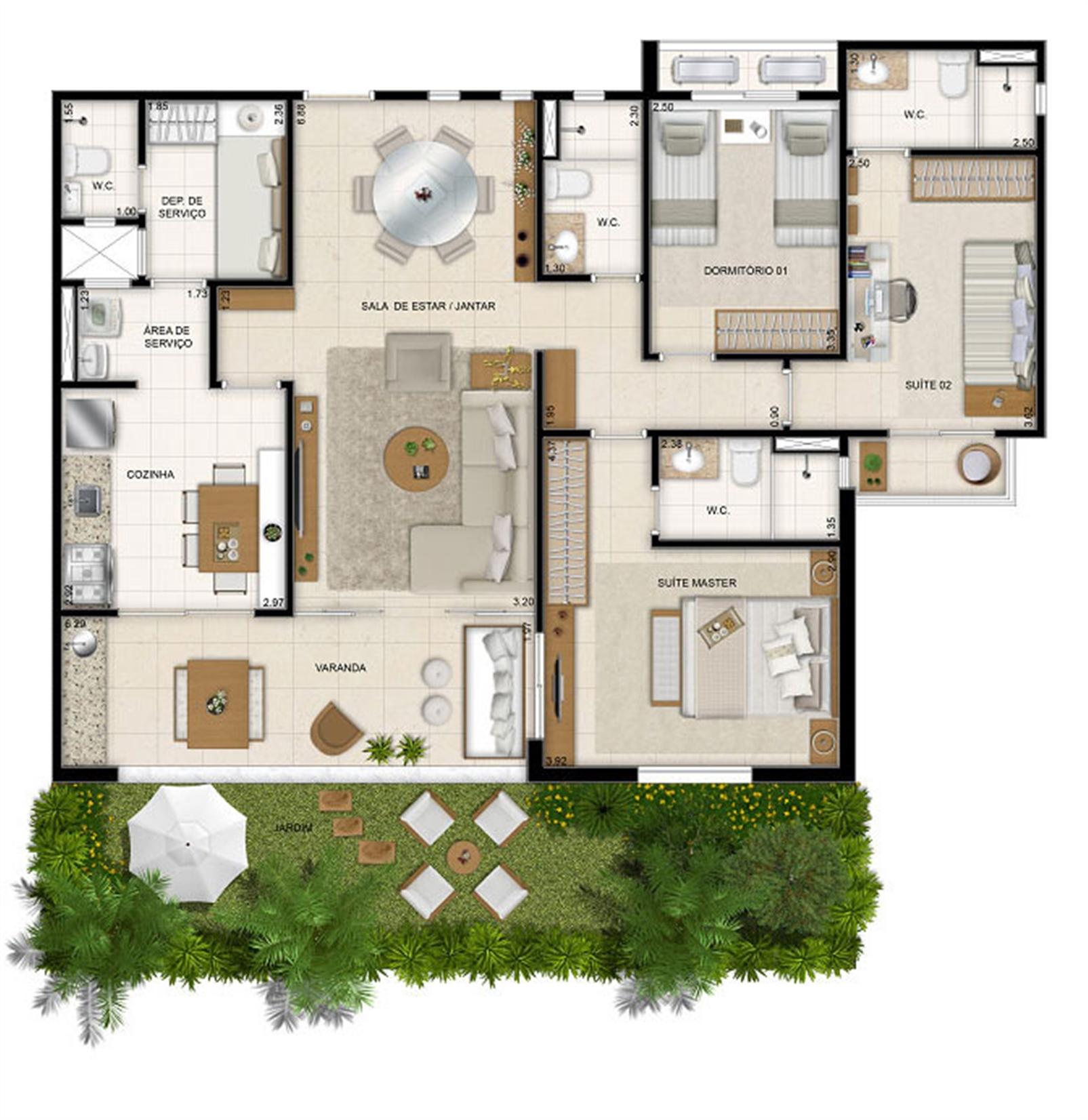 Perspectiva ilustrada da planta Mason Makani 113 m² | Mandara Kauai – Porto das Dunas - Aquiraz - Ceará Perspectiva ilustrada da planta Mason Makani 113 m² | Mandara Kauai – Apartamento no Porto das Dunas - Aquiraz - Ceará