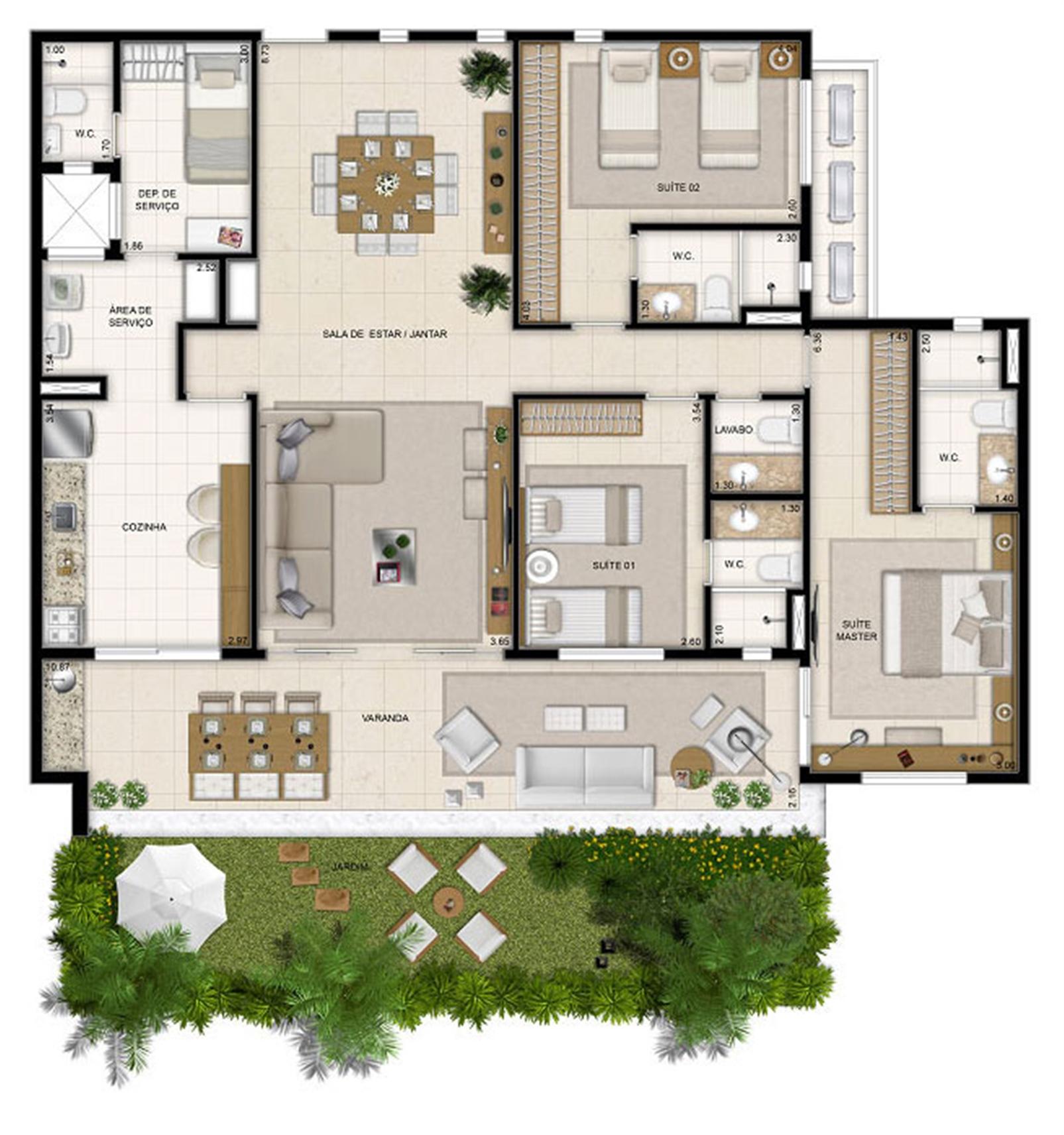 Perspectiva ilustrada da planta Mason Moana 148 m² | Mandara Kauai – Porto das Dunas - Aquiraz - Ceará Perspectiva ilustrada da planta Mason Moana 148 m² | Mandara Kauai – Apartamento no Porto das Dunas - Aquiraz - Ceará