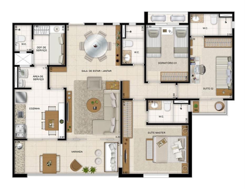Perspectiva ilustrada da planta tipo Makani 113 m² | Mandara Kauai – Porto das Dunas - Aquiraz - Ceará Perspectiva ilustrada da planta tipo Makani 113 m² | Mandara Kauai – Apartamento no Porto das Dunas - Aquiraz - Ceará