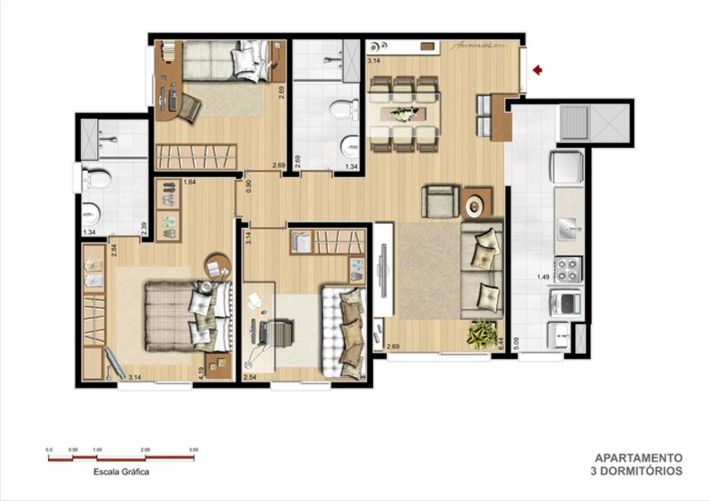 Tipo 3 dormitórios | Supera Condomínio Clube – Cavalhada - Porto Alegre - Rio Grande do Sul Tipo 3 dormitórios | Supera Condomínio Clube – Apartamento na Cavalhada - Porto Alegre - Rio Grande do Sul