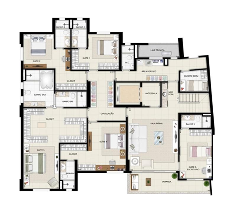 Planta duplex inferior - Torre Parc - Final 01 461 m² | Chateau Marista LifeStyle – Setor Marista - Goiânia - Goiás Planta duplex inferior - Torre Parc - Final 01 461 m² | Chateau Marista LifeStyle – Apartamento no Setor Marista - Goiânia - Goiás