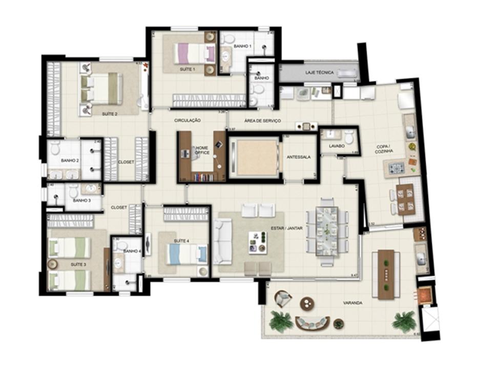 Planta opção - Torre Boulevard - Final 01 198 m² (2) | Chateau Marista LifeStyle – Setor Marista - Goiânia - Goiás Planta opção - Torre Boulevard - Final 01 198 m² (2) | Chateau Marista LifeStyle – Apartamento no Setor Marista - Goiânia - Goiás