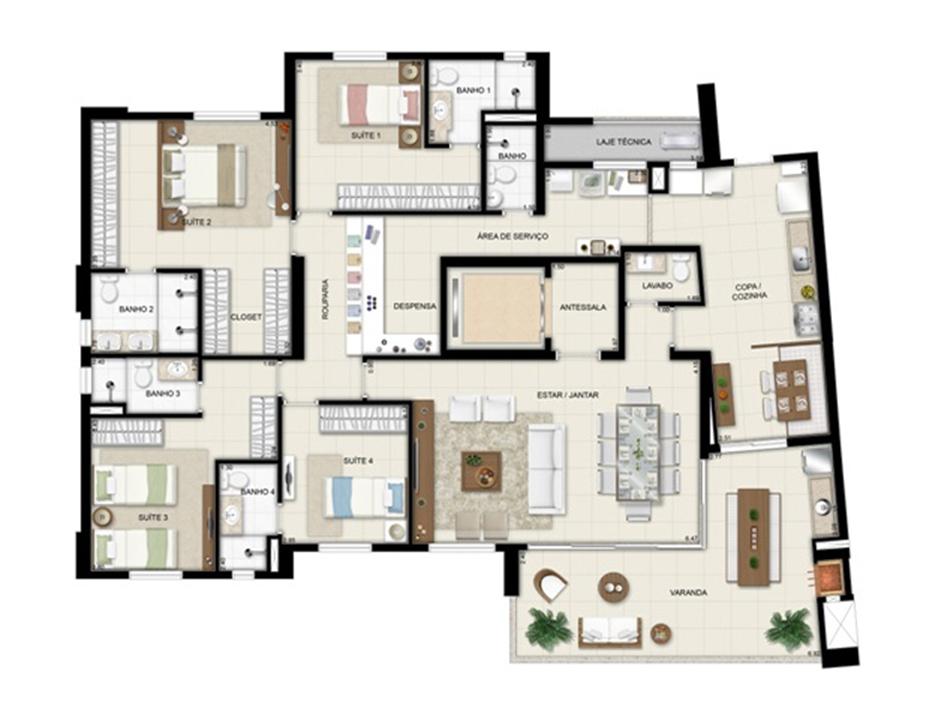 Planta opção - Torre Boulevard - Final 01 198 m² (3) | Chateau Marista LifeStyle – Setor Marista - Goiânia - Goiás Planta opção - Torre Boulevard - Final 01 198 m² (3) | Chateau Marista LifeStyle – Apartamento no Setor Marista - Goiânia - Goiás