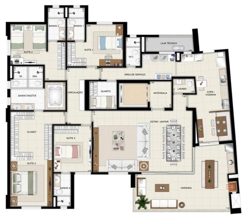Planta opção - Torre Parc - Final 01 233 m² (2) | Chateau Marista LifeStyle – Setor Marista - Goiânia - Goiás Planta opção - Torre Parc - Final 01 233 m² (2) | Chateau Marista LifeStyle – Apartamento no Setor Marista - Goiânia - Goiás