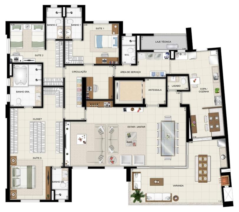 Planta opção - Torre Parc - Final 01 233 m² | Chateau Marista LifeStyle – Setor Marista - Goiânia - Goiás Planta opção - Torre Parc - Final 01 233 m² | Chateau Marista LifeStyle – Apartamento no Setor Marista - Goiânia - Goiás