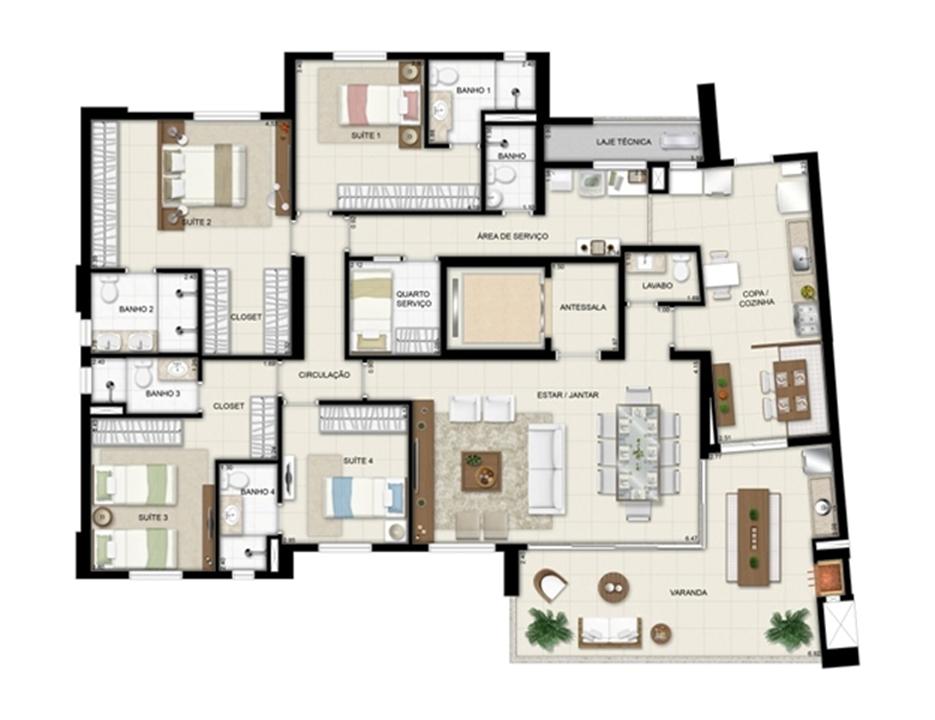 Planta tipo - Torre Boulevard - Final 01 198 m² | Chateau Marista LifeStyle – Setor Marista - Goiânia - Goiás Planta tipo - Torre Boulevard - Final 01 198 m² | Chateau Marista LifeStyle – Apartamento no Setor Marista - Goiânia - Goiás