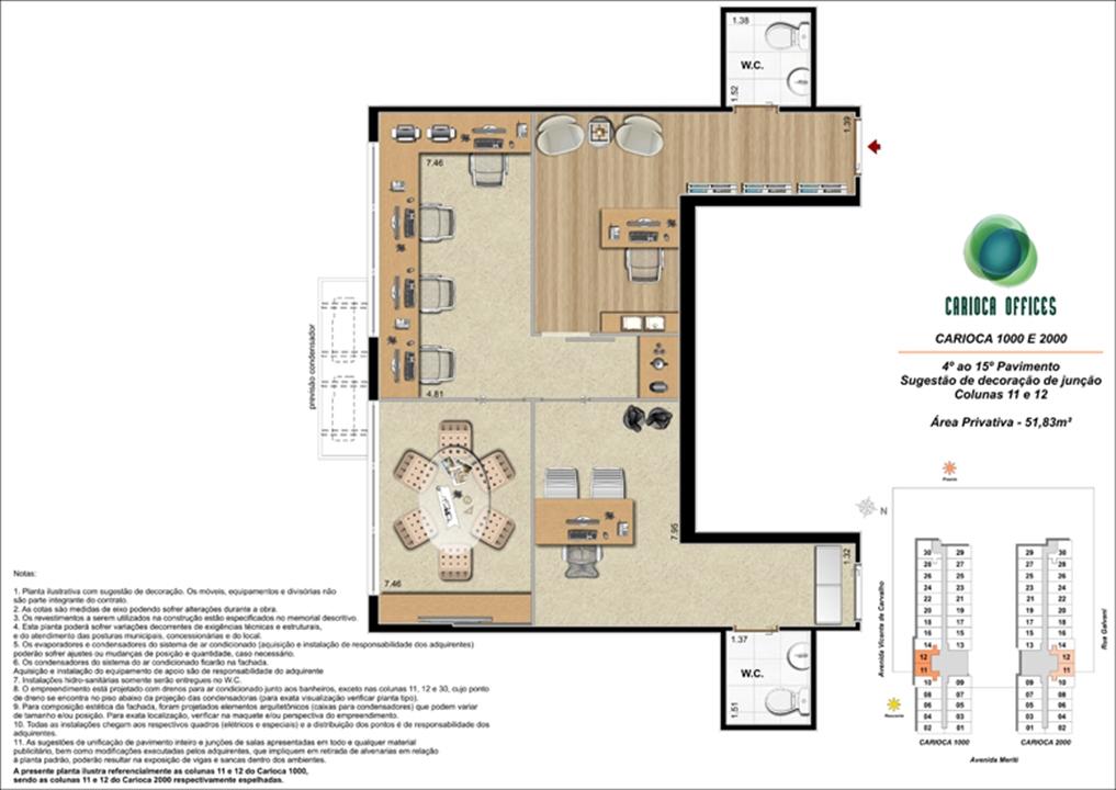 Sugestão de decoração de Junção - Carioca 1000 e 2000 - colunas 11 e 12 - 4º ao 15º Pavimento | Carioca Offices – Vila da Penha - Rio de Janeiro - Rio de Janeiro Sugestão de decoração de Junção - Carioca 1000 e 2000 - colunas 11 e 12 - 4º ao 15º Pavimento | Carioca Offices – Salas Comerciais na Vila da Penha - Rio de Janeiro - Rio de Janeiro