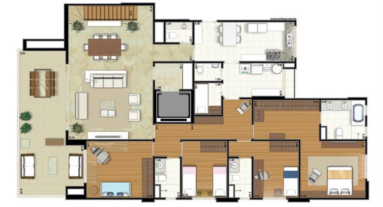 Planta-tipo - 4 dormitórios (2 suítes) - 412m² privativos - Piso Inferior (Néroli Double Floor) | Essência Alphaville – Alphaville - Barueri - São Paulo Planta-tipo - 4 dormitórios (2 suítes) - 412m² privativos - Piso Inferior (Néroli Double Floor) | Essência Alphaville – Apartamento em Alphaville - Barueri - São Paulo