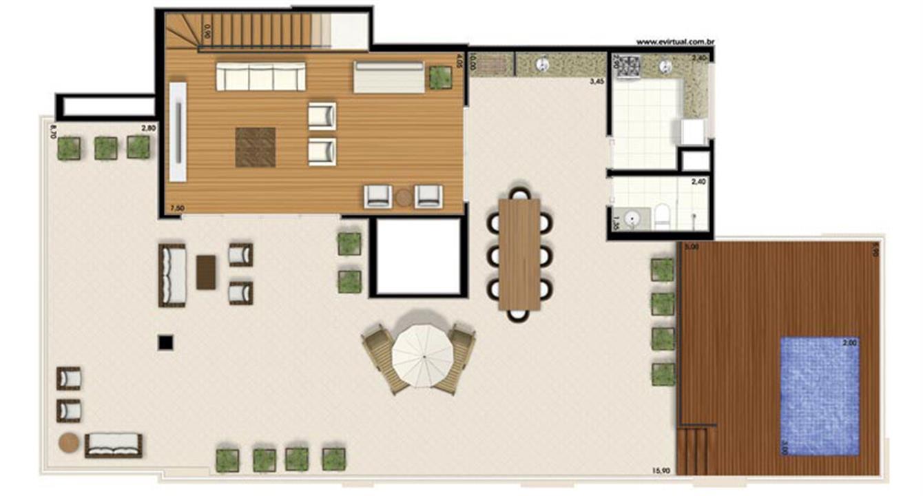 Planta-tipo - 4 dormitórios (2 suítes) - 412m² privativos - Piso Superior (Néroli Double Floor) | Essência Alphaville – Alphaville - Barueri - São Paulo Planta-tipo - 4 dormitórios (2 suítes) - 412m² privativos - Piso Superior (Néroli Double Floor) | Essência Alphaville – Apartamento em Alphaville - Barueri - São Paulo