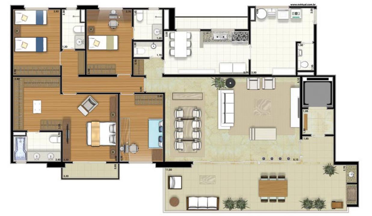Planta-tipo - 4 dormitórios (2 suítes) - 212m² privativos (Néroli Varanda one floor) | Essência Alphaville – Alphaville - Barueri - São Paulo Planta-tipo - 4 dormitórios (2 suítes) - 212m² privativos (Néroli Varanda one floor) | Essência Alphaville – Apartamento em Alphaville - Barueri - São Paulo