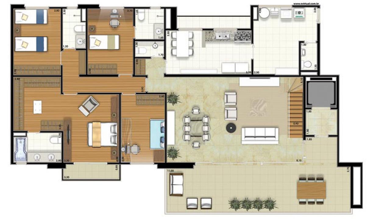 Planta-tipo - 4 dormitórios (2 suítes) - 408m² privativos - Piso Inferior (Néroli Varanda Double Floor) | Essência Alphaville – Alphaville - Barueri - São Paulo Planta-tipo - 4 dormitórios (2 suítes) - 408m² privativos - Piso Inferior (Néroli Varanda Double Floor) | Essência Alphaville – Apartamento em Alphaville - Barueri - São Paulo