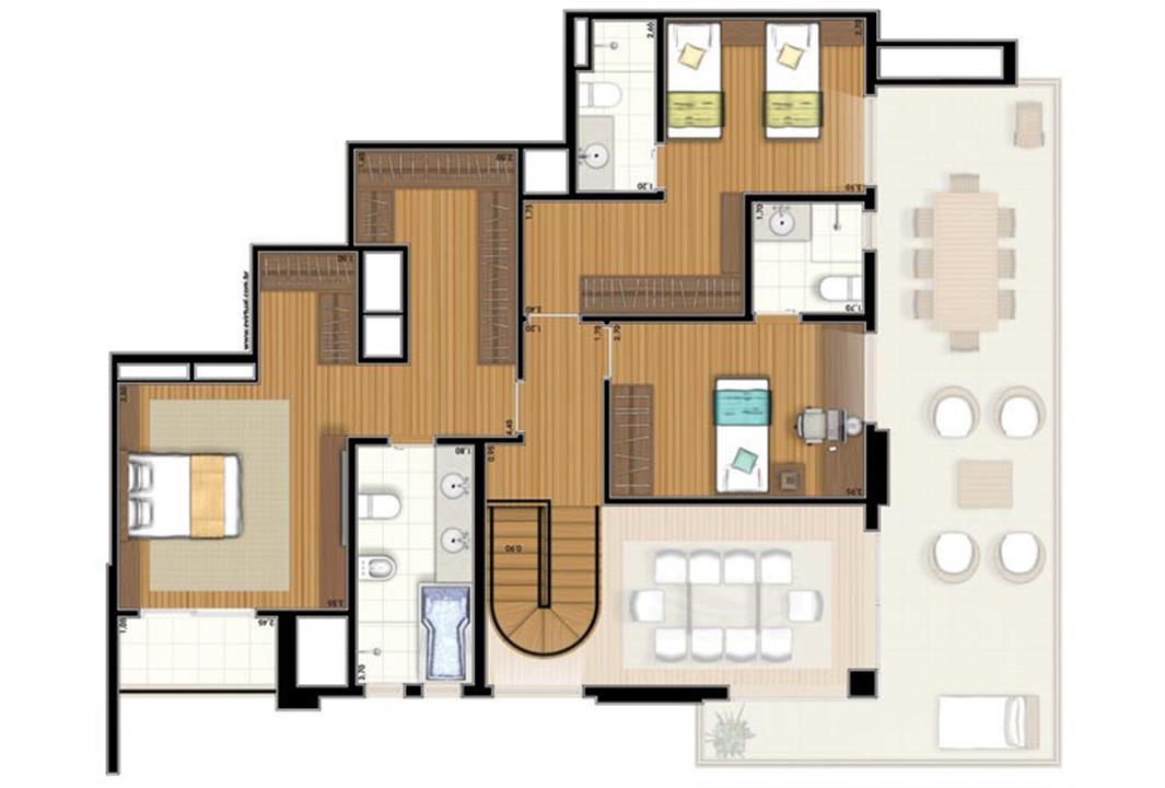 Planta-tipo - 3 suítes - 220m² privativos - Piso Superior (Verbera Double Floor) | Essência Alphaville – Alphaville - Barueri - São Paulo Planta-tipo - 3 suítes - 220m² privativos - Piso Superior (Verbera Double Floor) | Essência Alphaville – Apartamento em Alphaville - Barueri - São Paulo